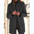 women's stand collar mid-length coat in black