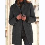 women's stand collar mid-length coat in black