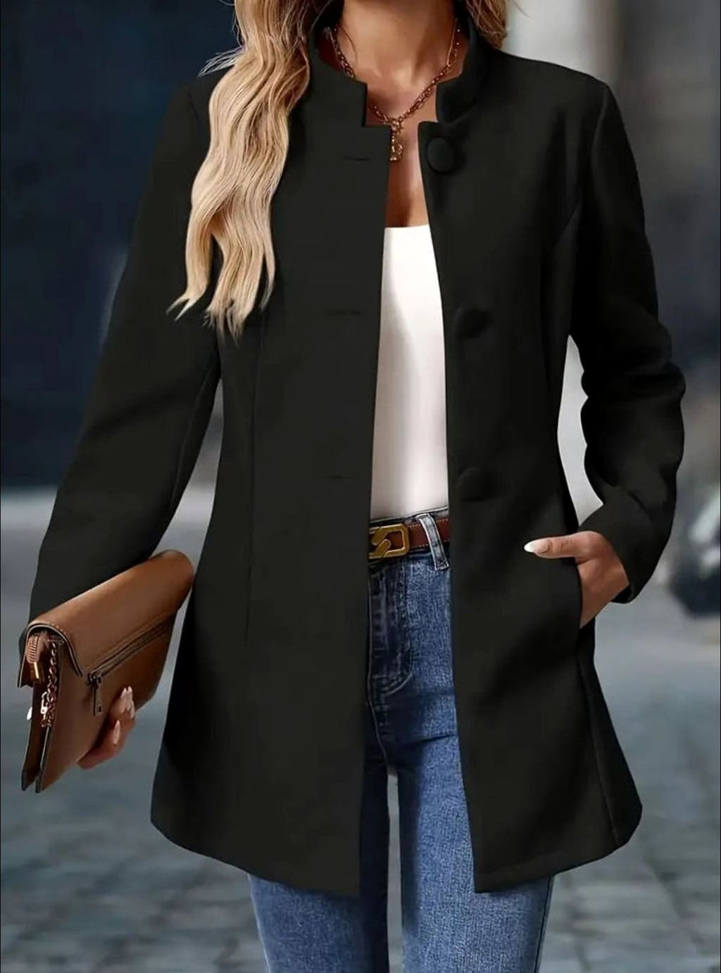 women's stand collar winter coat in black