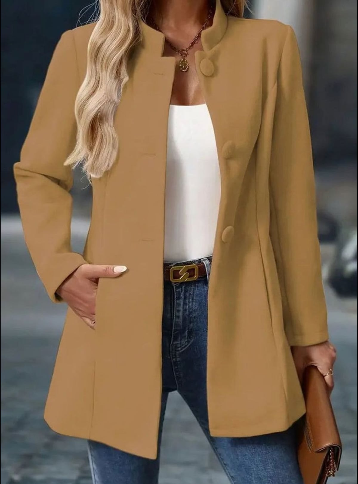 women's stand collar winter coat in beige