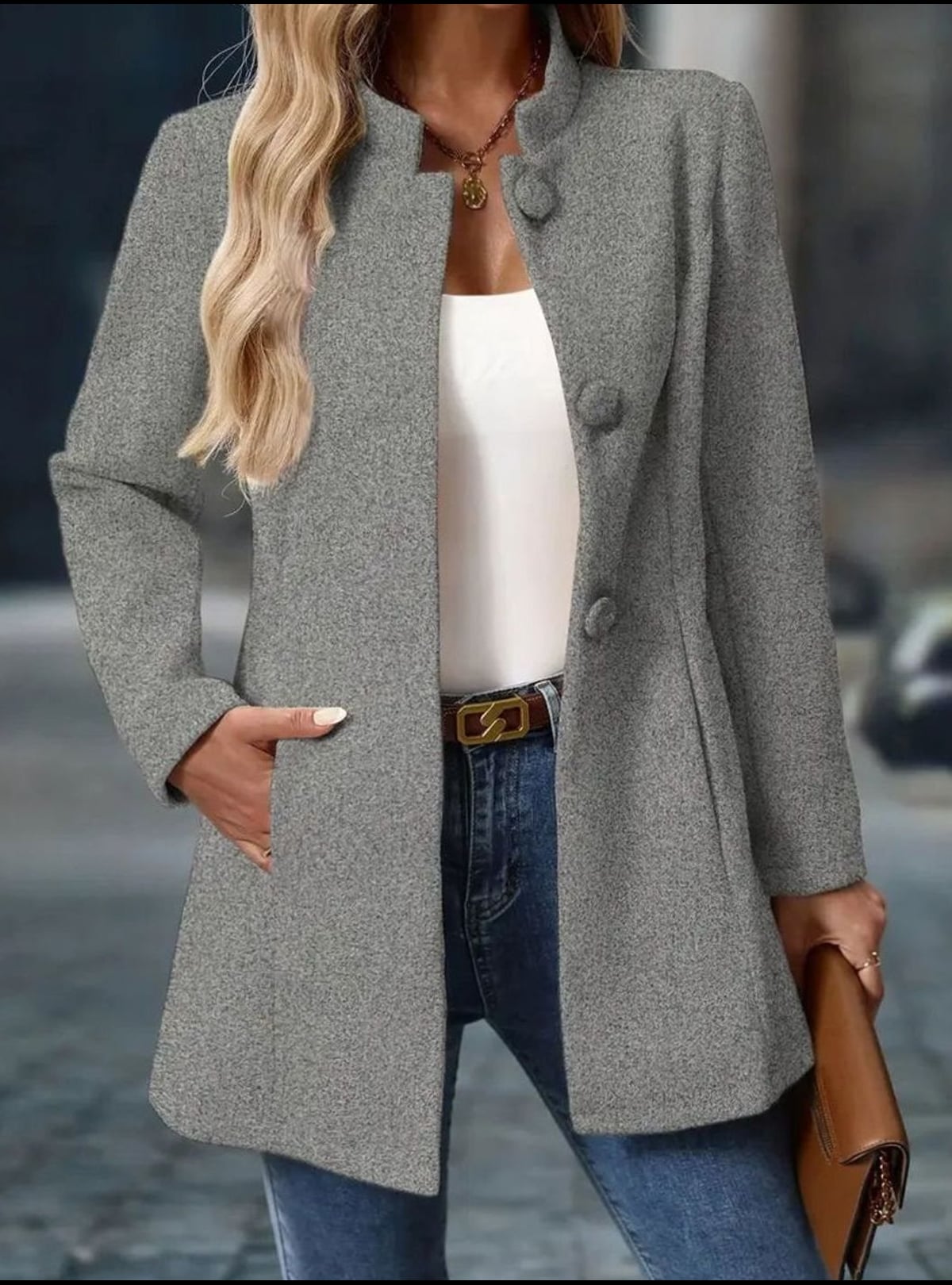 women's stand collar winter coat in gray