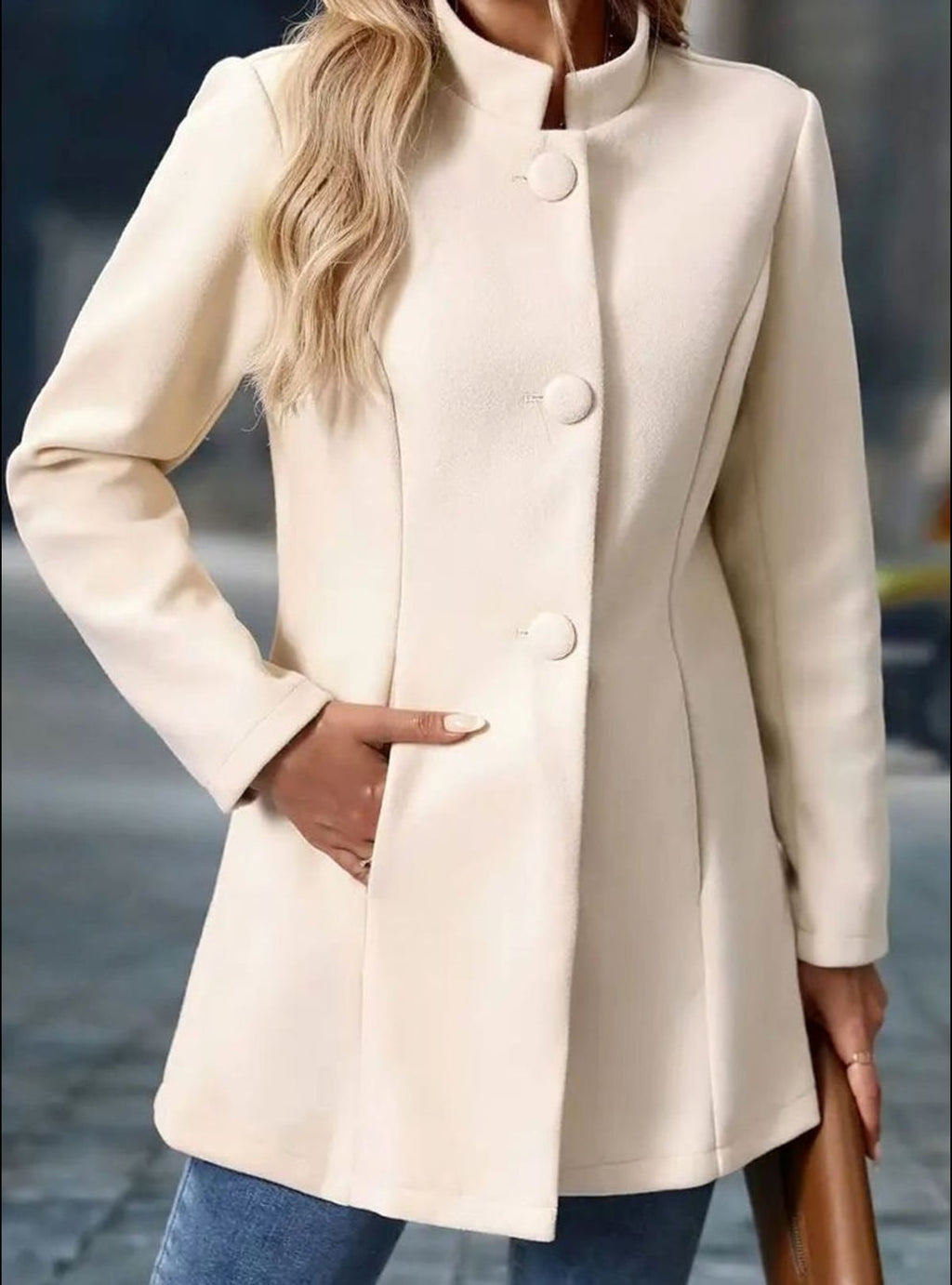 women's stand collar winter coat in beige