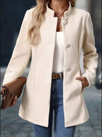 women's stand collar winter coat in beige