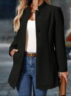 women's stand collar winter coat in black