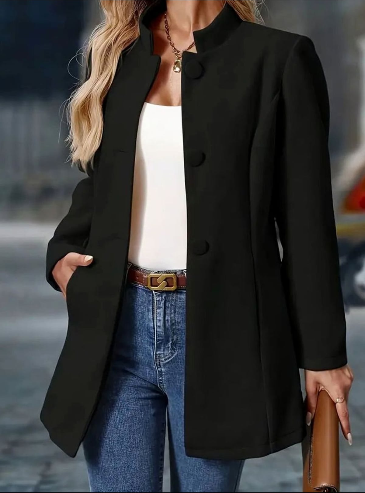 women's stand collar winter coat in black