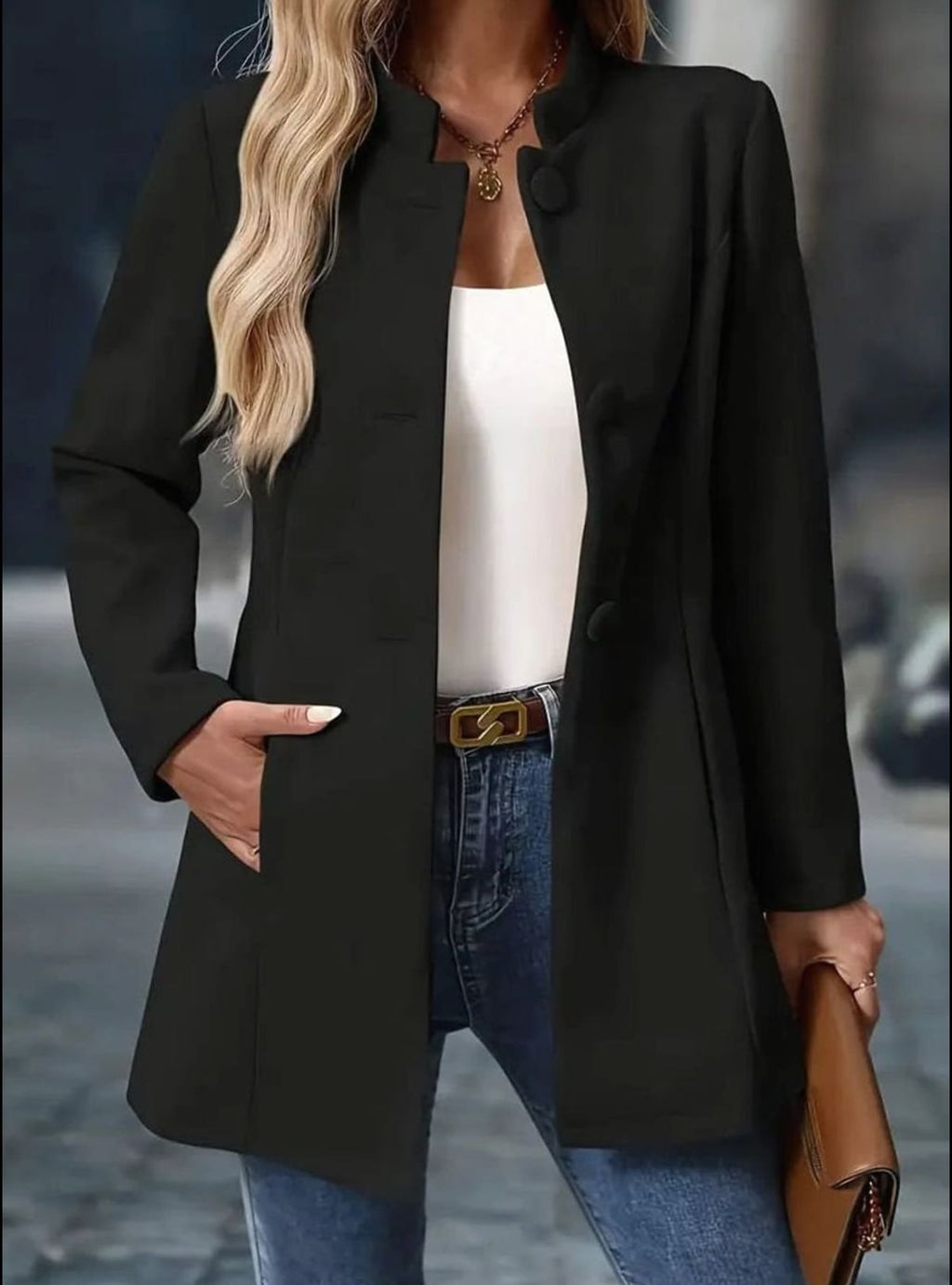 women's stand collar winter coat in black