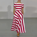 women's striped boat neck maxi dress in red