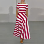 women's striped boat neck maxi dress in red