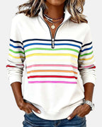 women's striped quarter zip sweatshirt in white
