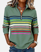 women's striped quarter zip sweatshirt in green