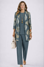 women's three-piece cardigan set in vintage teal