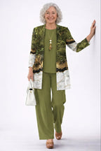 women's three-piece cardigan set in green
