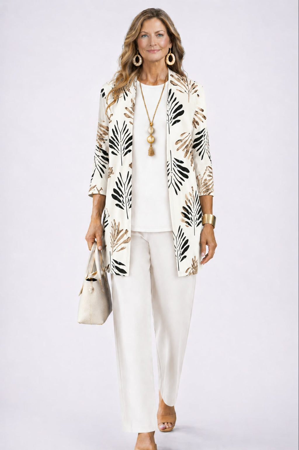 women's three-piece cardigan set in ivory bloom