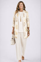 women's three-piece cardigan set in champagne beige