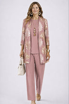 women's three-piece cardigan set in dusty rose