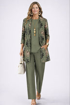 women's three-piece cardigan set in green