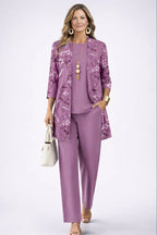 women's three-piece cardigan set in purple