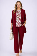 women's three-piece cardigan set in white & red