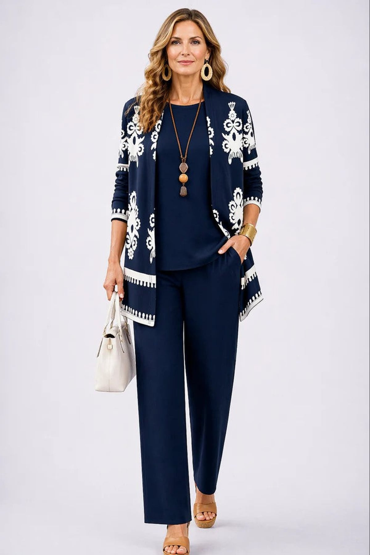 women's three-piece cardigan set in midnight blossom