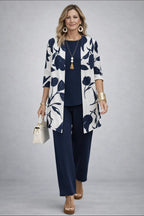 women's three-piece cardigan set in sapphire bloom