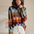 women's turtleneck check knit pullover