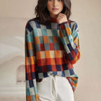 women's turtleneck check knit pullover