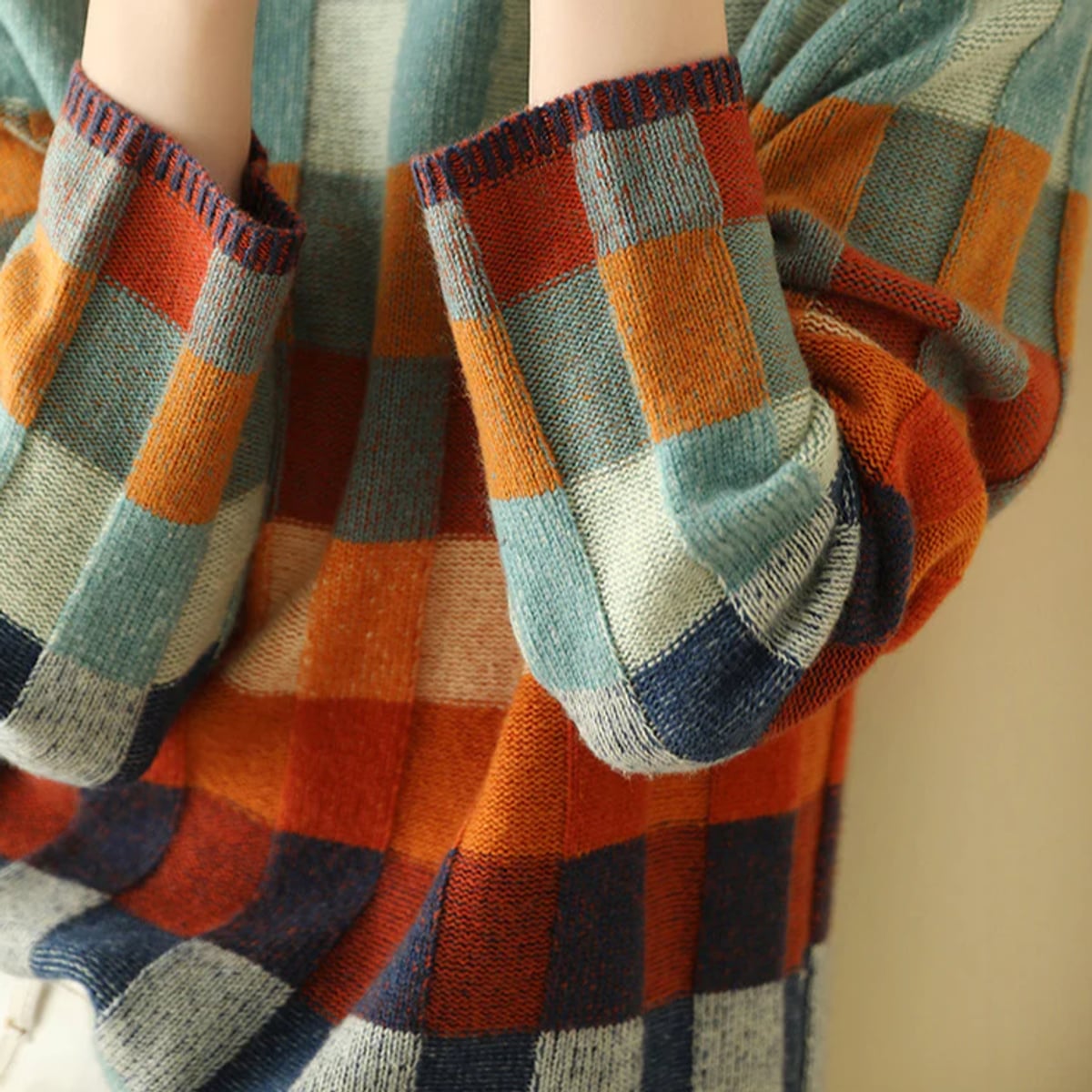 women's turtleneck check knit pullover