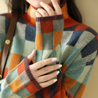 women's turtleneck check knit pullover