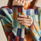 women's turtleneck check knit pullover