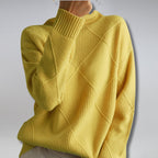 women's turtleneck diamond knit pullover sweater in yellow