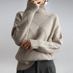 women's turtleneck diamond knit pullover sweater in gray