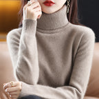 women's turtleneck knit sweater in camel