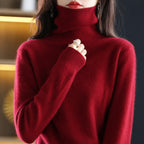 women's turtleneck knit sweater in burgundy