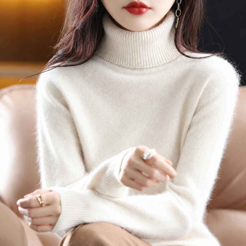 women's turtleneck knit sweater in beige