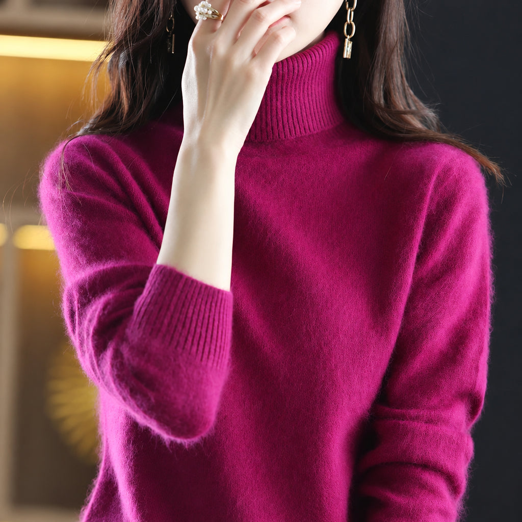 women's turtleneck knit sweater in fuchsia