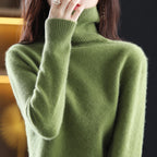 women's turtleneck knit sweater in army green