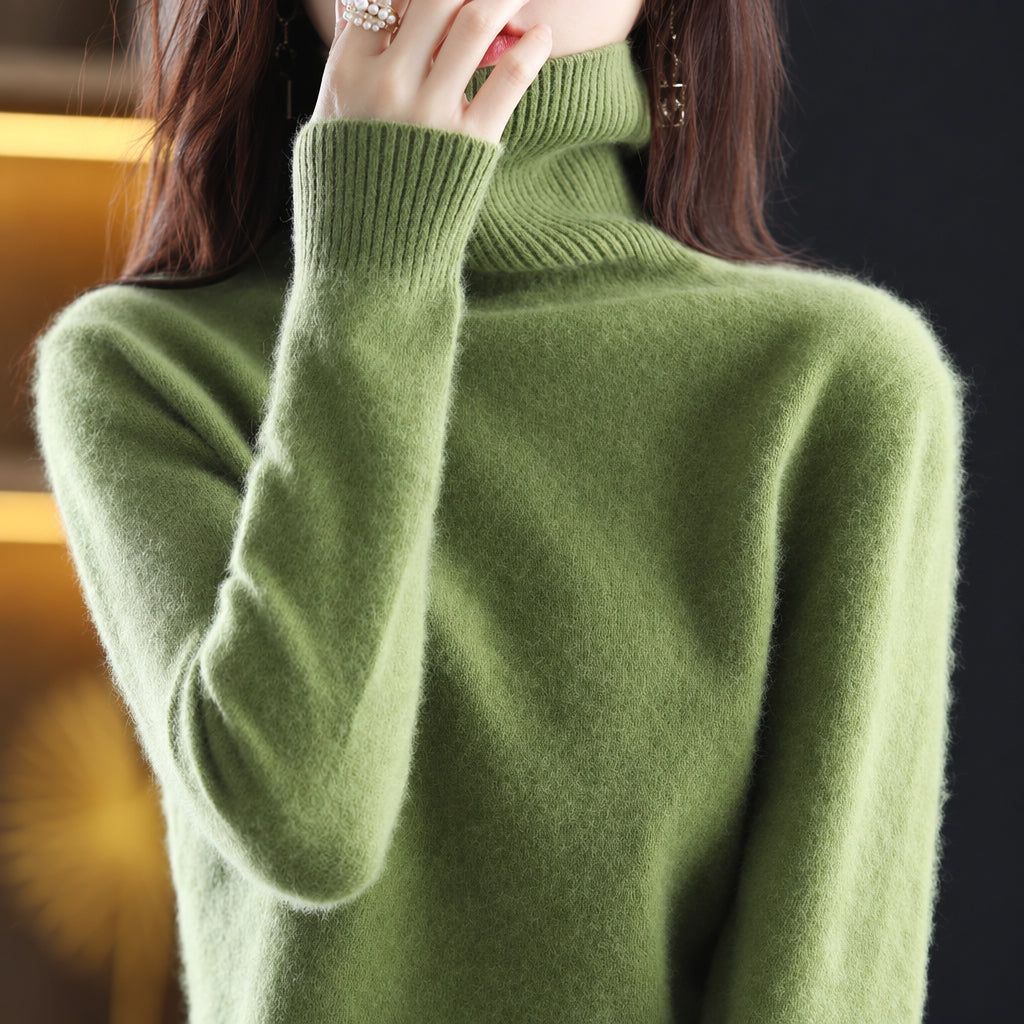 women's turtleneck knit sweater in army green