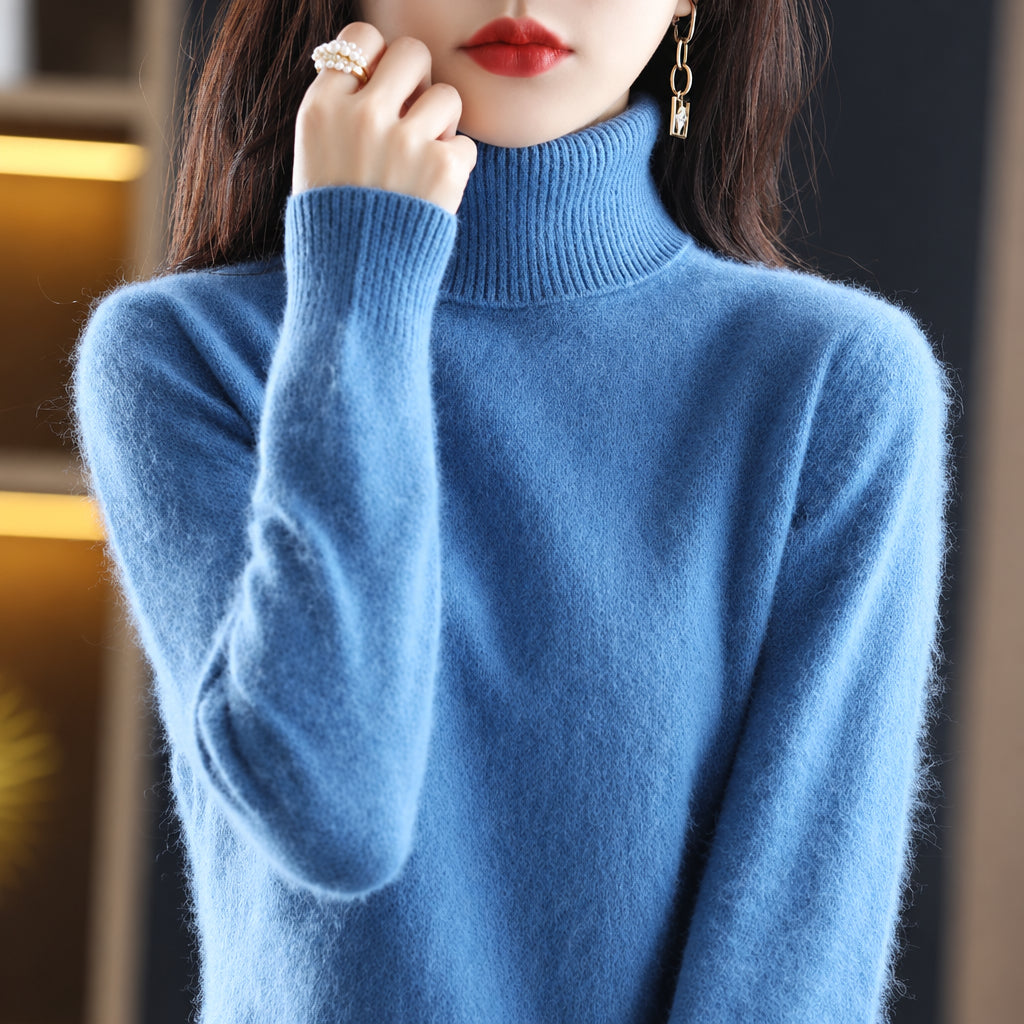 women's turtleneck knit sweater in blue