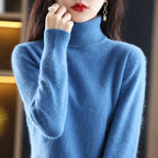women's turtleneck knit sweater in blue