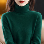women's turtleneck knit sweater in green