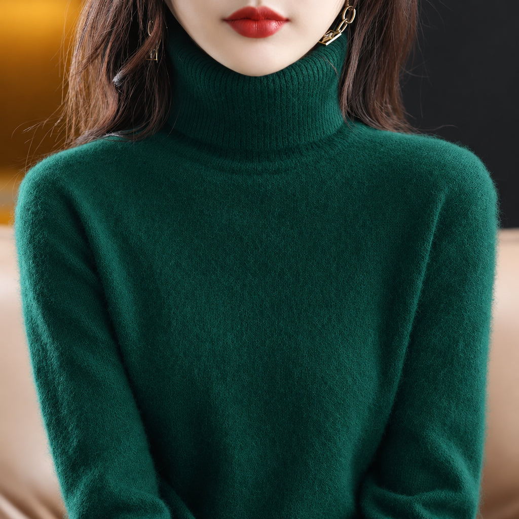 women's turtleneck knit sweater in green