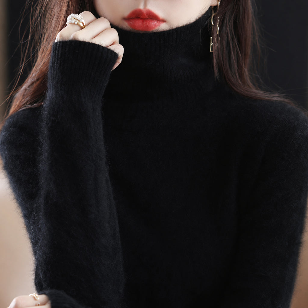 women's turtleneck knit sweater in black