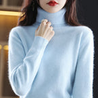 women's turtleneck knit sweater in sky blue