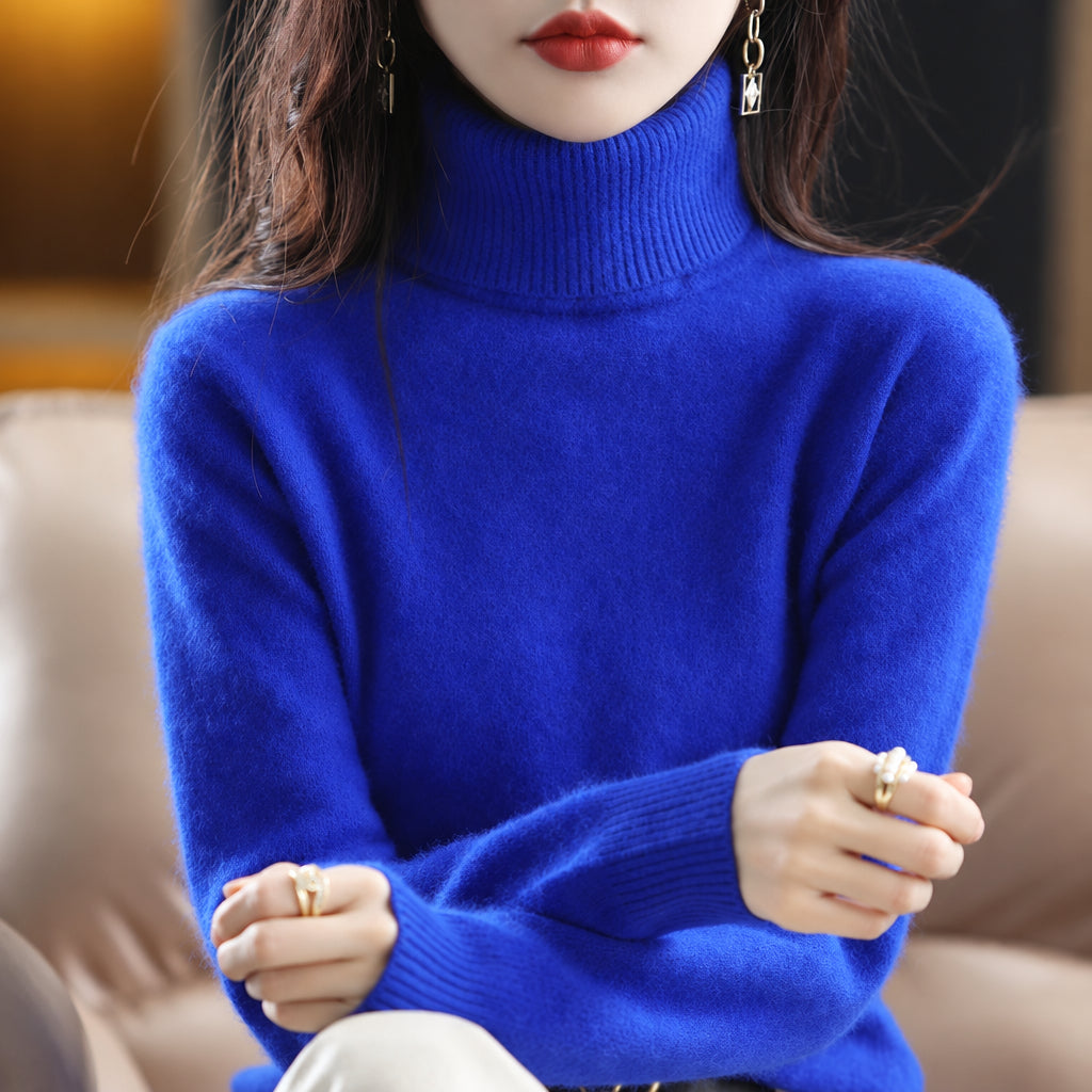 women's turtleneck knit sweater in royal blue