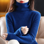 women's turtleneck knit sweater in navy blue