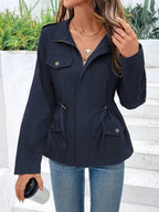 women's utility zip-up jacket with drawstring waist in navy blue