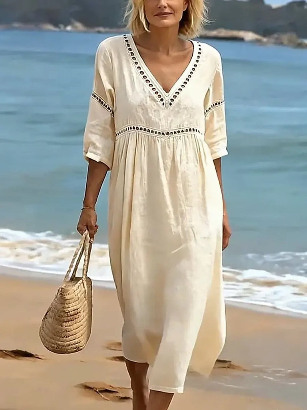 women's v-neck flowy midi dress