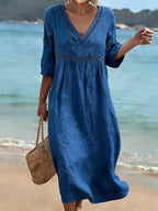 women's v-neck flowy midi dress in navy