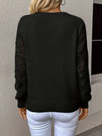 women's v-neck openwork sleeve knit sweater in black