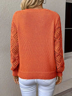 women's v-neck openwork sleeve knit sweater in orange